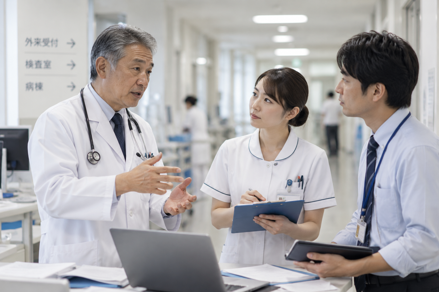 医療現場で打ち合わせを行う医療スタッフ